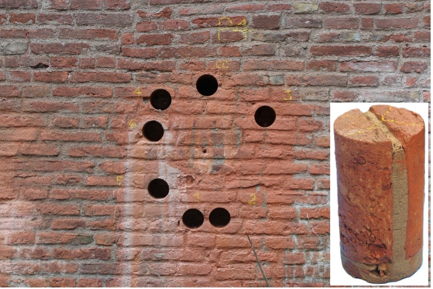 Extraction of cores from a building’s wall in Italy